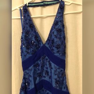 Beaded Royal Blue Halter Gown